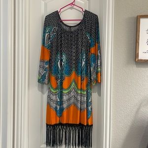 Gorgeous boutique dress with black fringe